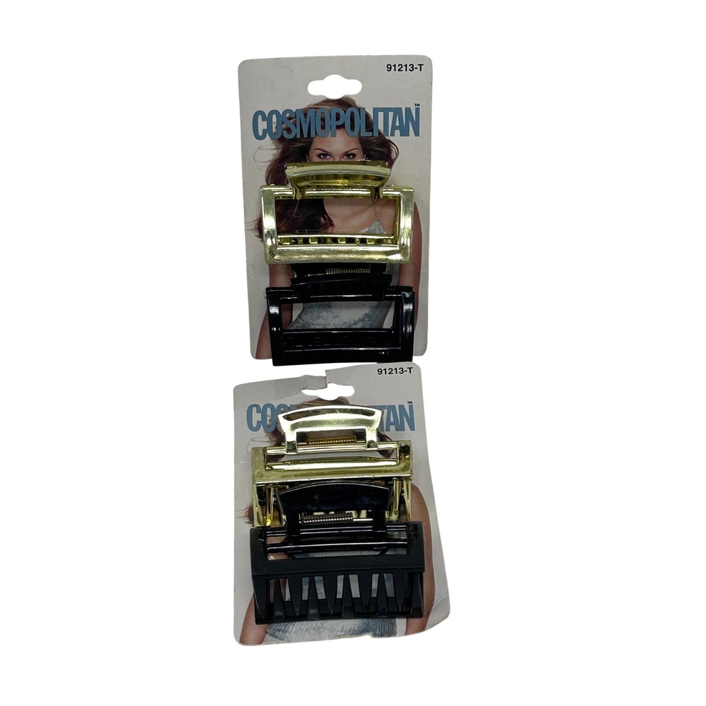 Vintage Cosmopolitan 2001‎ Hair Claw Clips Gold Black Rectangular 2-Pack 91213-T
